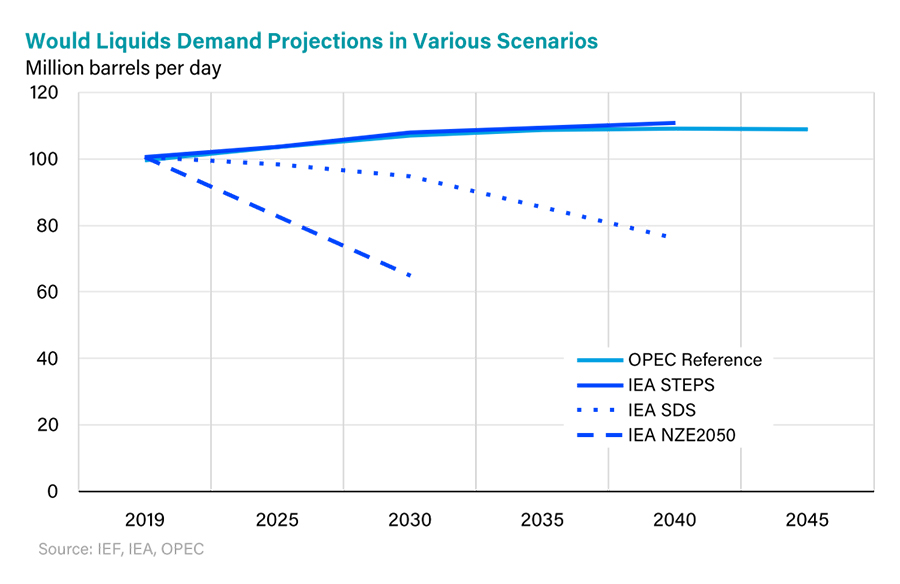 World Liquids Demand Projections in Various Scenarios