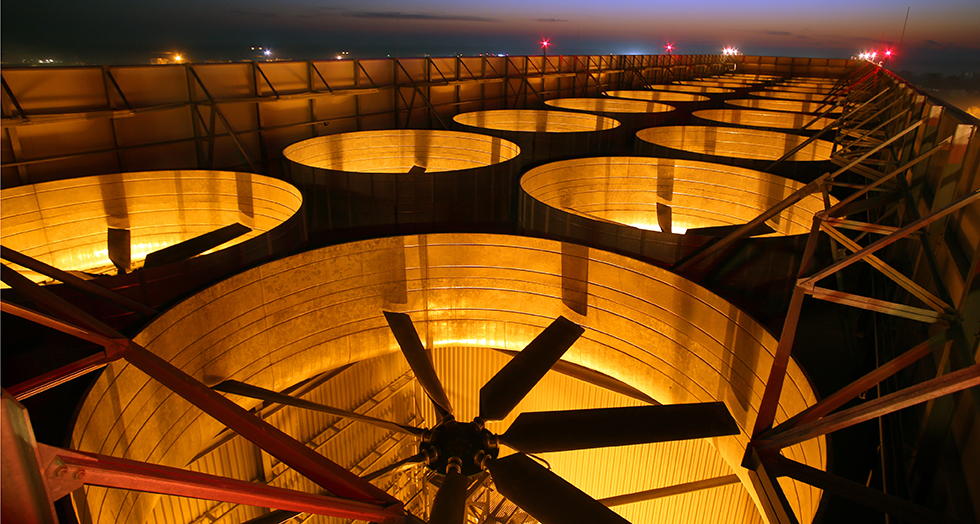 overhead shot of a series of turbines