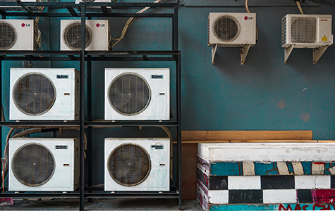 Air conditioners mounted on a wall