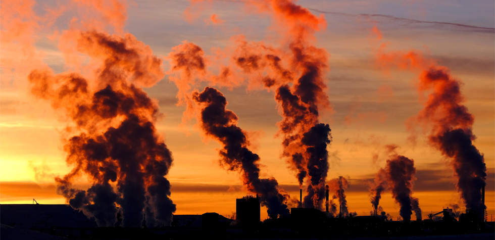 Photograph of smoke from power plant chimneys