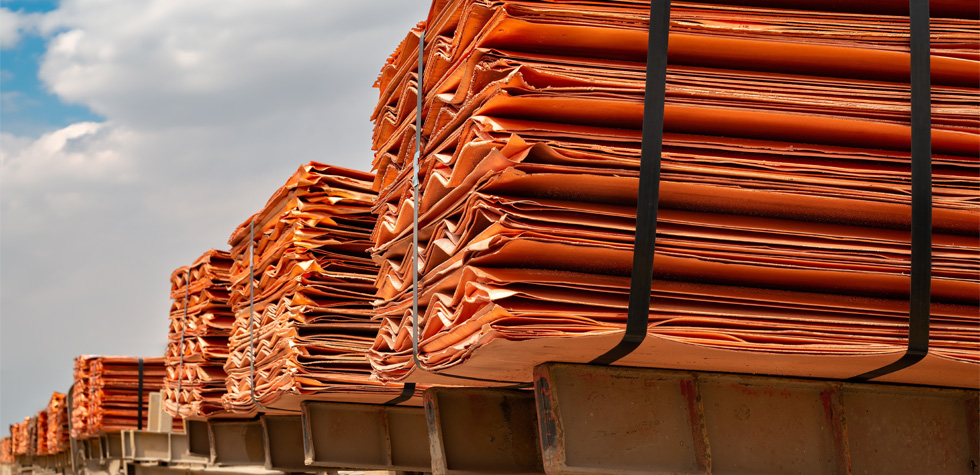 Copper sheets stacked