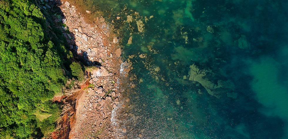 Aerial photo of ocean and shoreline