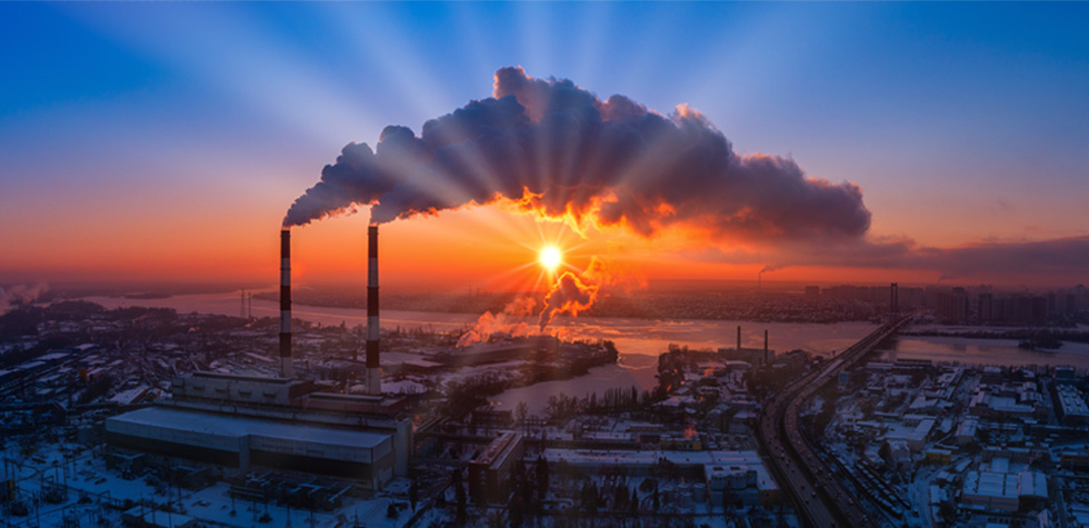 Power plant with chimney smoke