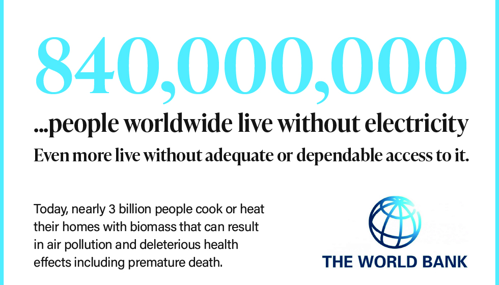 840,000,000 people worldwide live without electricity